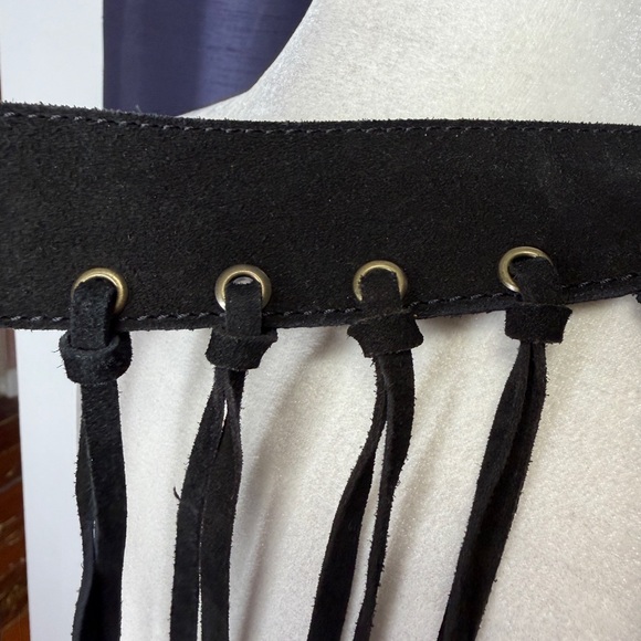 Berge Black Suede Long Fringe Waist Belt - Picture 4 of 8